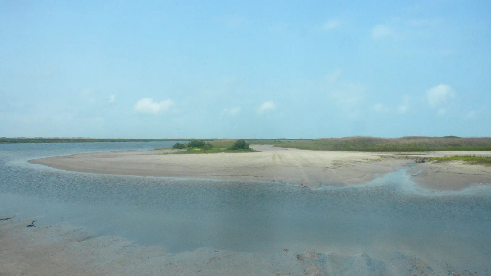 Shallow water and sand flats on the bay side of Mustang Island