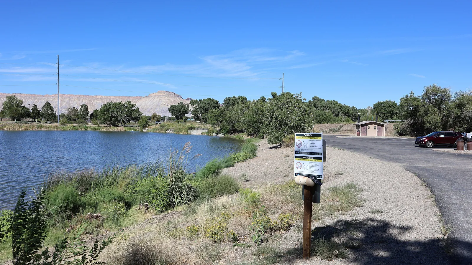Corn Lake in the James M. Robb Colorado River State Park, with Mount Garfield in the distance