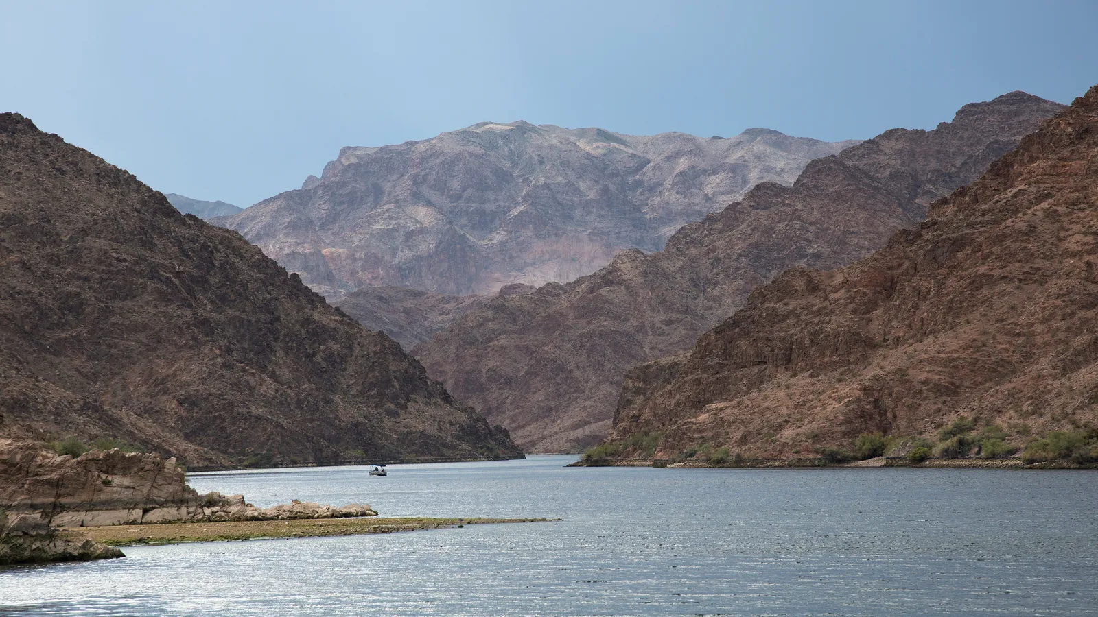 The Colorado River at Willow Beach between steep desert canyon walls