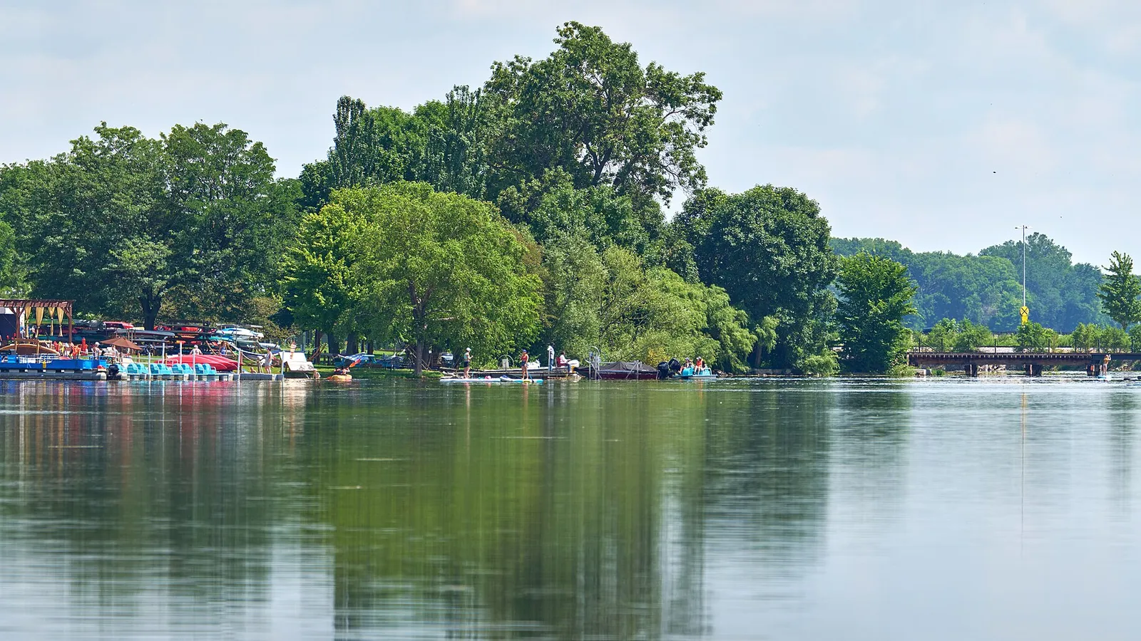 Rental boats lined up at Brittingham Boats on Monona Bay