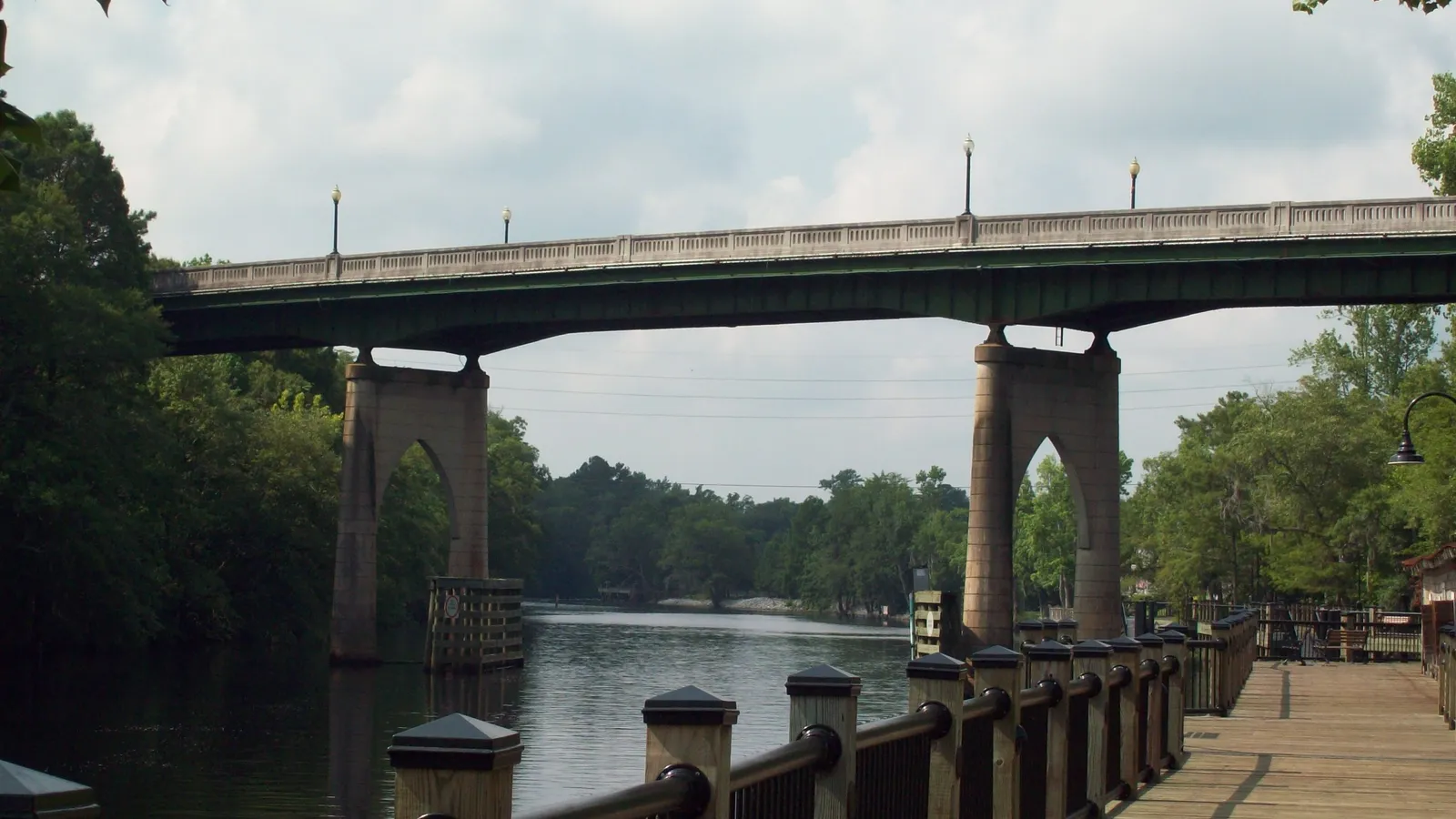 The Waccamaw River Memorial Bridge seen from the Conway Riverwalk boardwalk