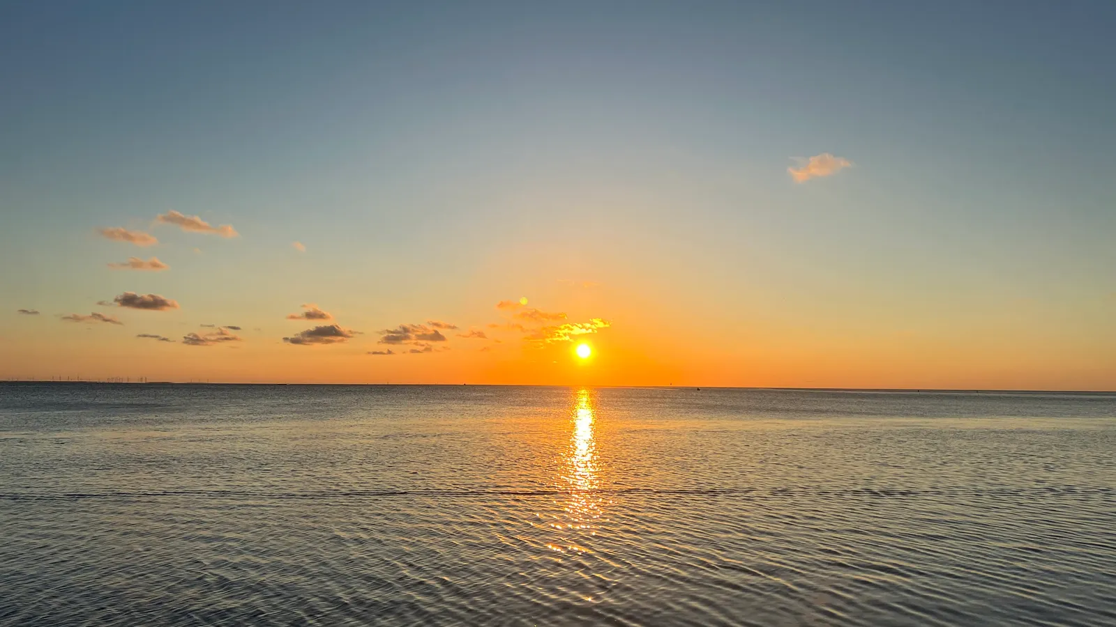 Sunset over the calm Laguna Madre from the bay side of South Padre Island