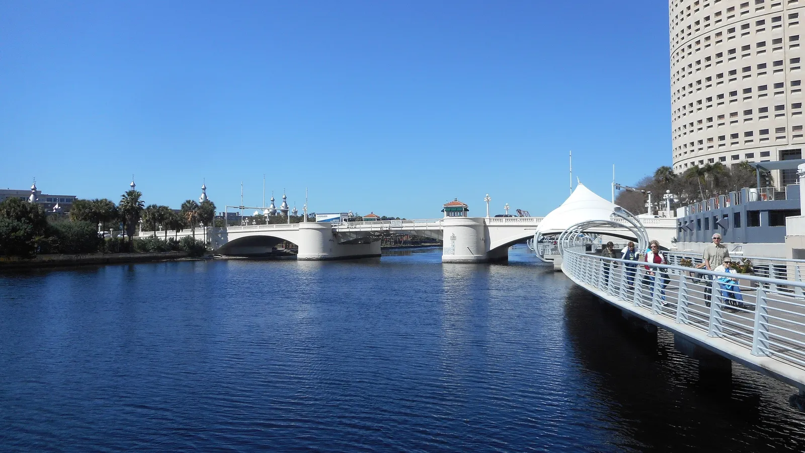 The Kennedy Boulevard drawbridge over the Hillsborough River, seen from the Tampa Riverwalk