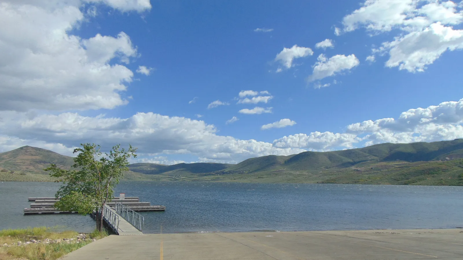 The boat ramp and floating dock at the Hailstone Recreation Area on Jordanelle Reservoir