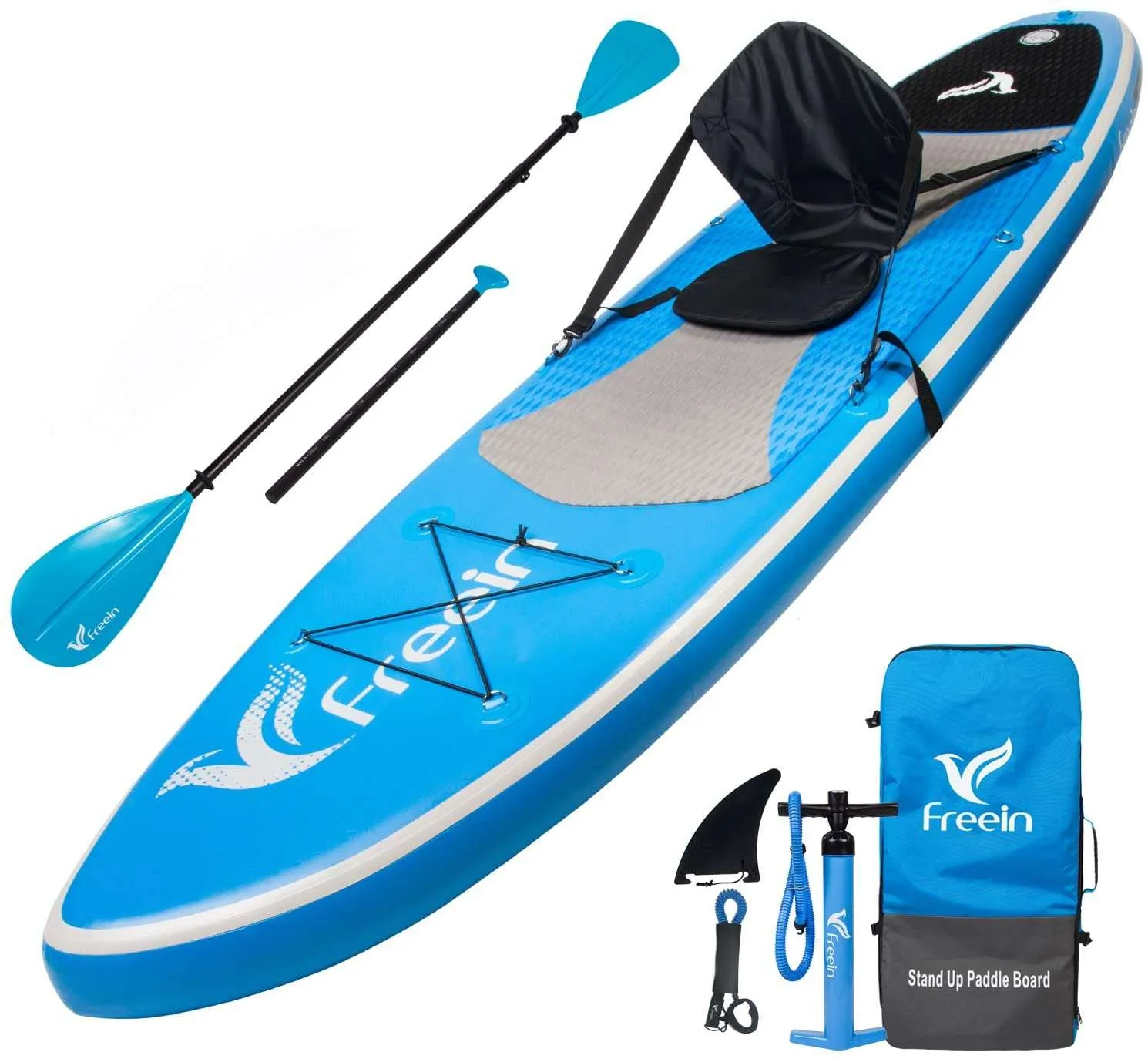 Freein inflatable paddle board with kayak seat, paddle, pump and backpack