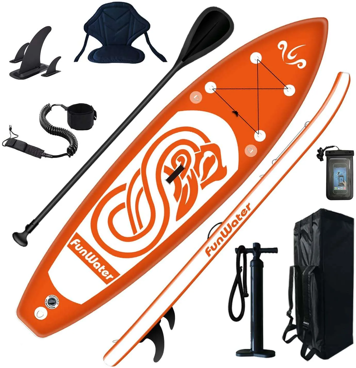 FunWater inflatable paddle board with kayak seat and accessories