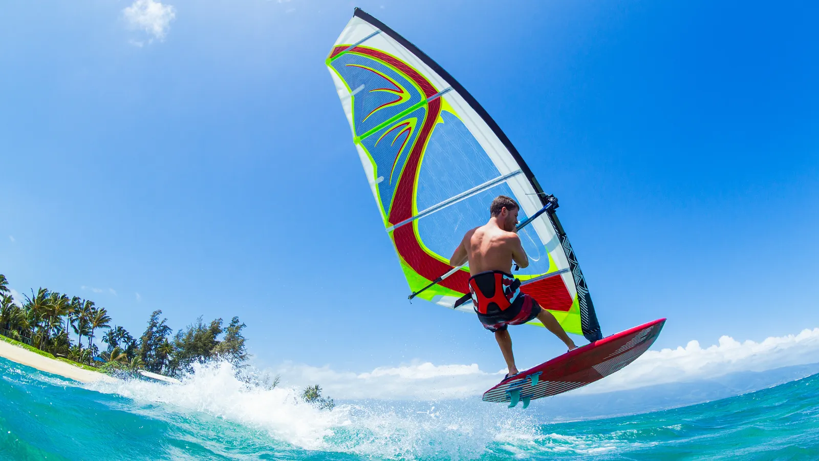Windsurfer sailing on a windsurf board